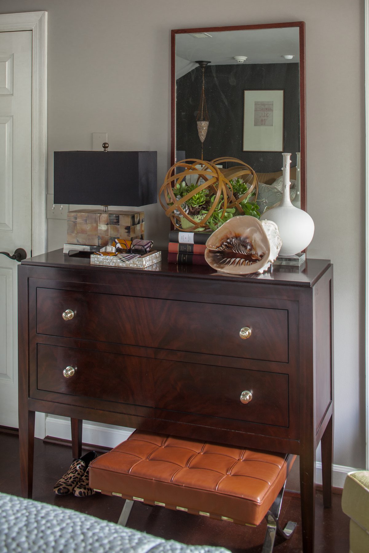 Lake house interior in olive, camel, and slate by Christopher Patrick Interiors