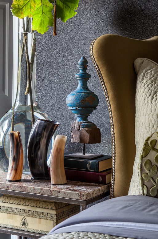 Lake house interior in olive, camel, and slate by Christopher Patrick Interiors