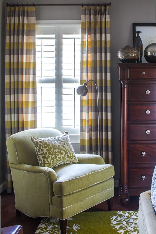 Lake house interior in olive, camel, and slate by Christopher Patrick Interiors