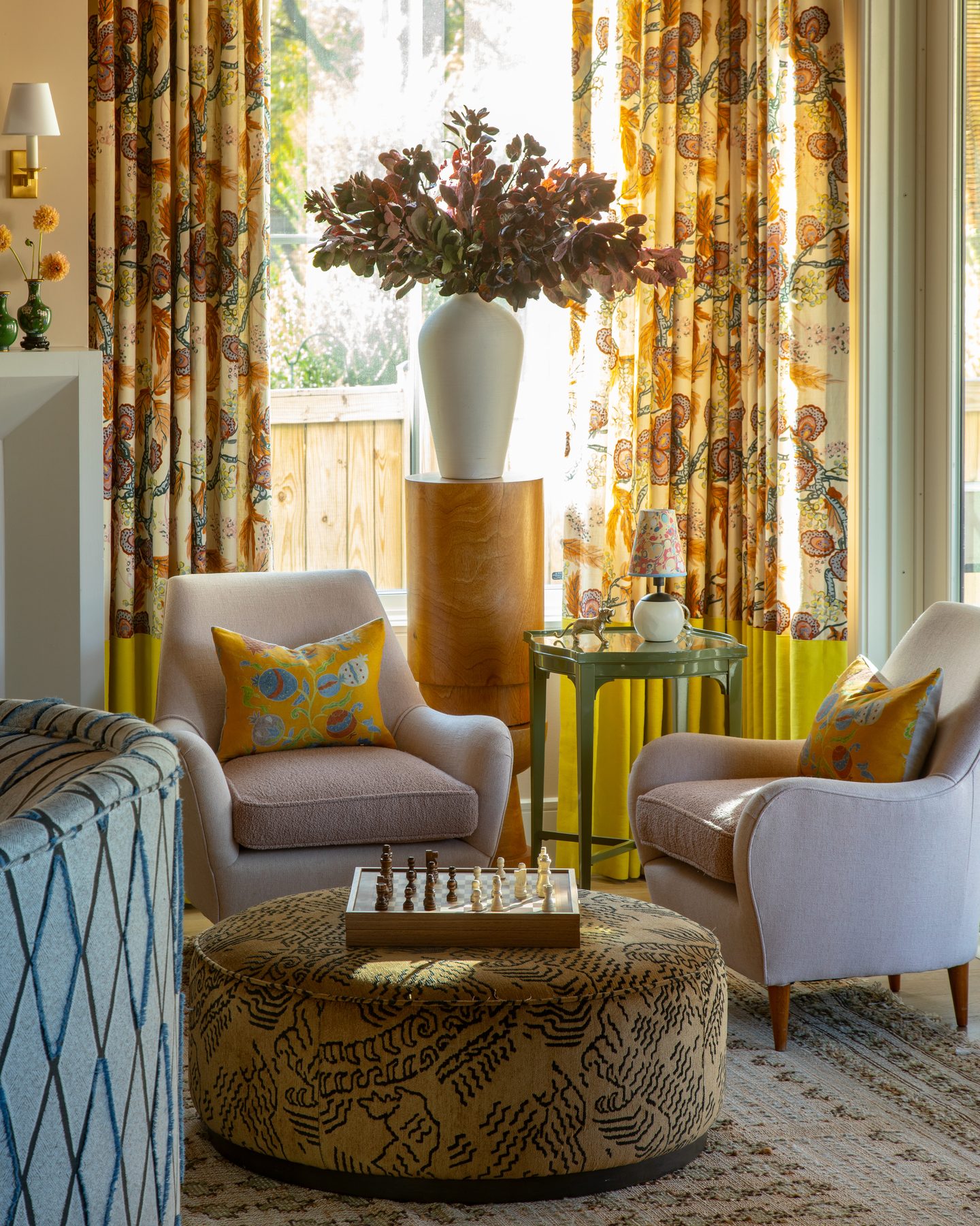 Sitting room with floral drapery